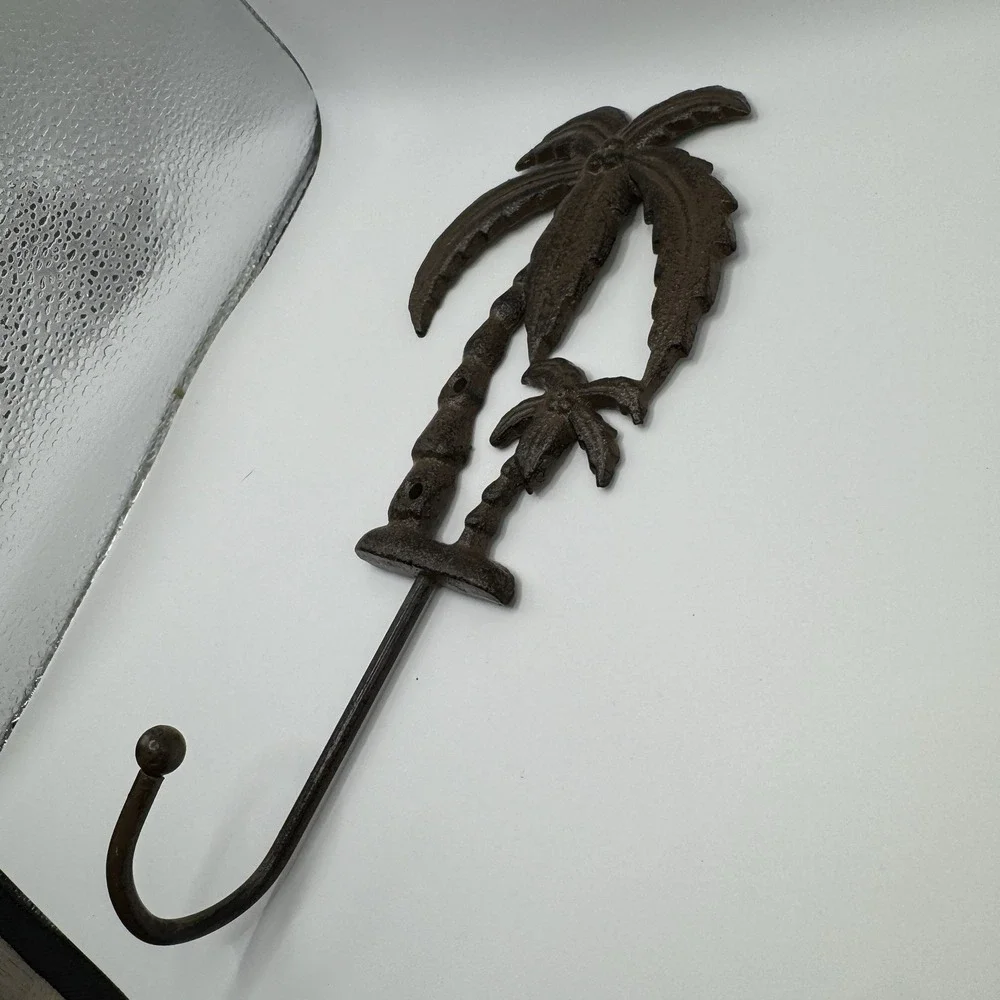 Vintage Palm Tree Key Robe Wall Hook Tropical Beach House Cast Iron‎ Metal